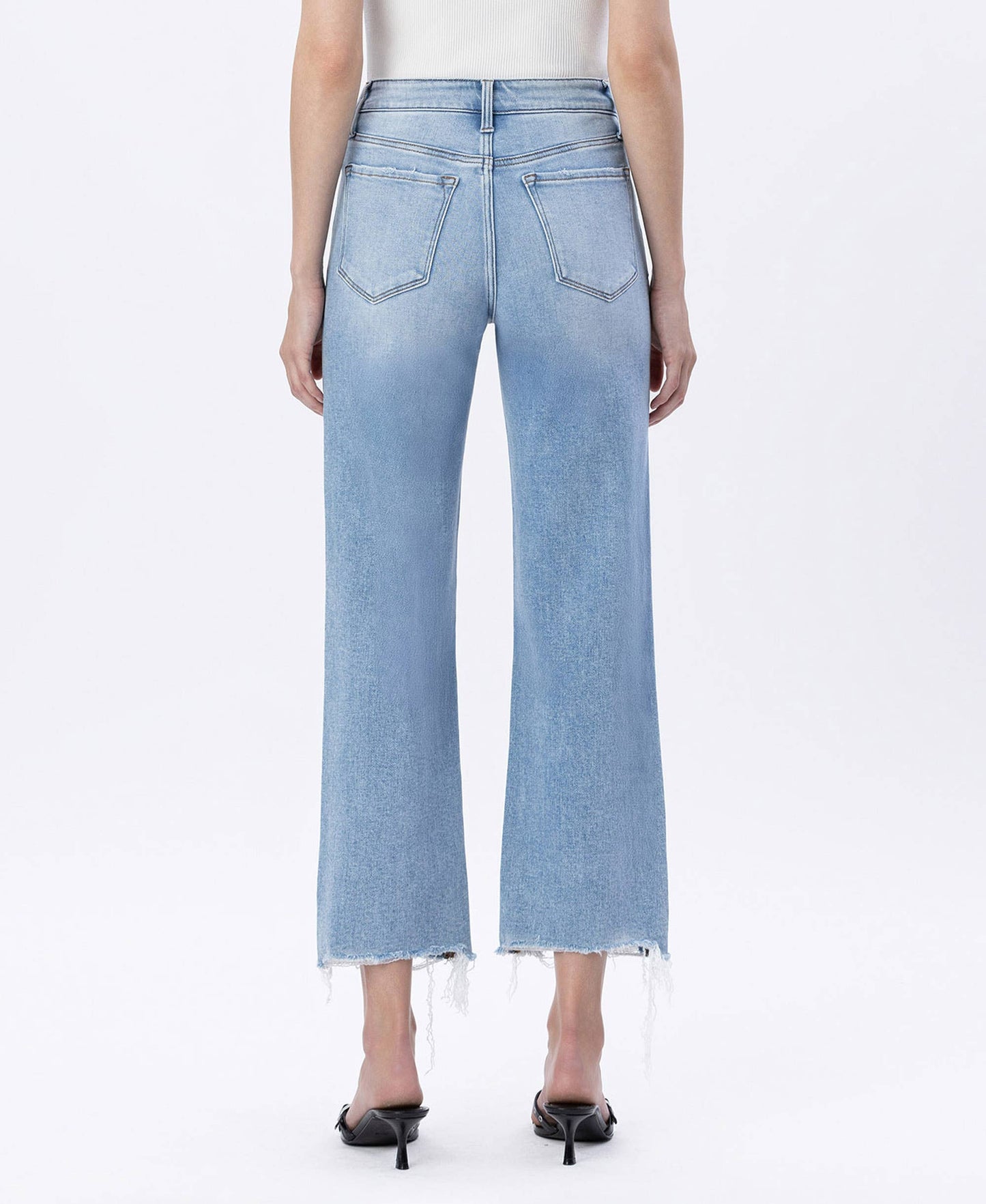 HIGH RISE DISTRESSED CROP SLIM WIDE JEANS F6037