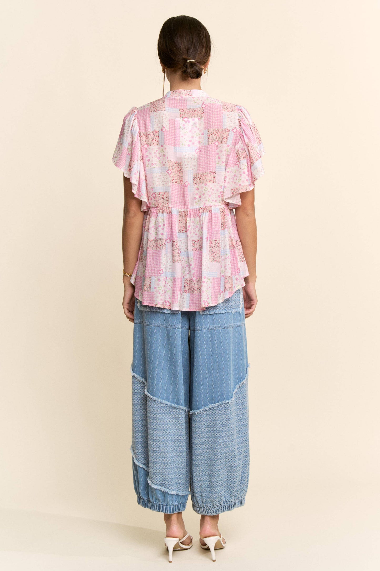 PRINTED FLOWER PATCHWORK PANTS