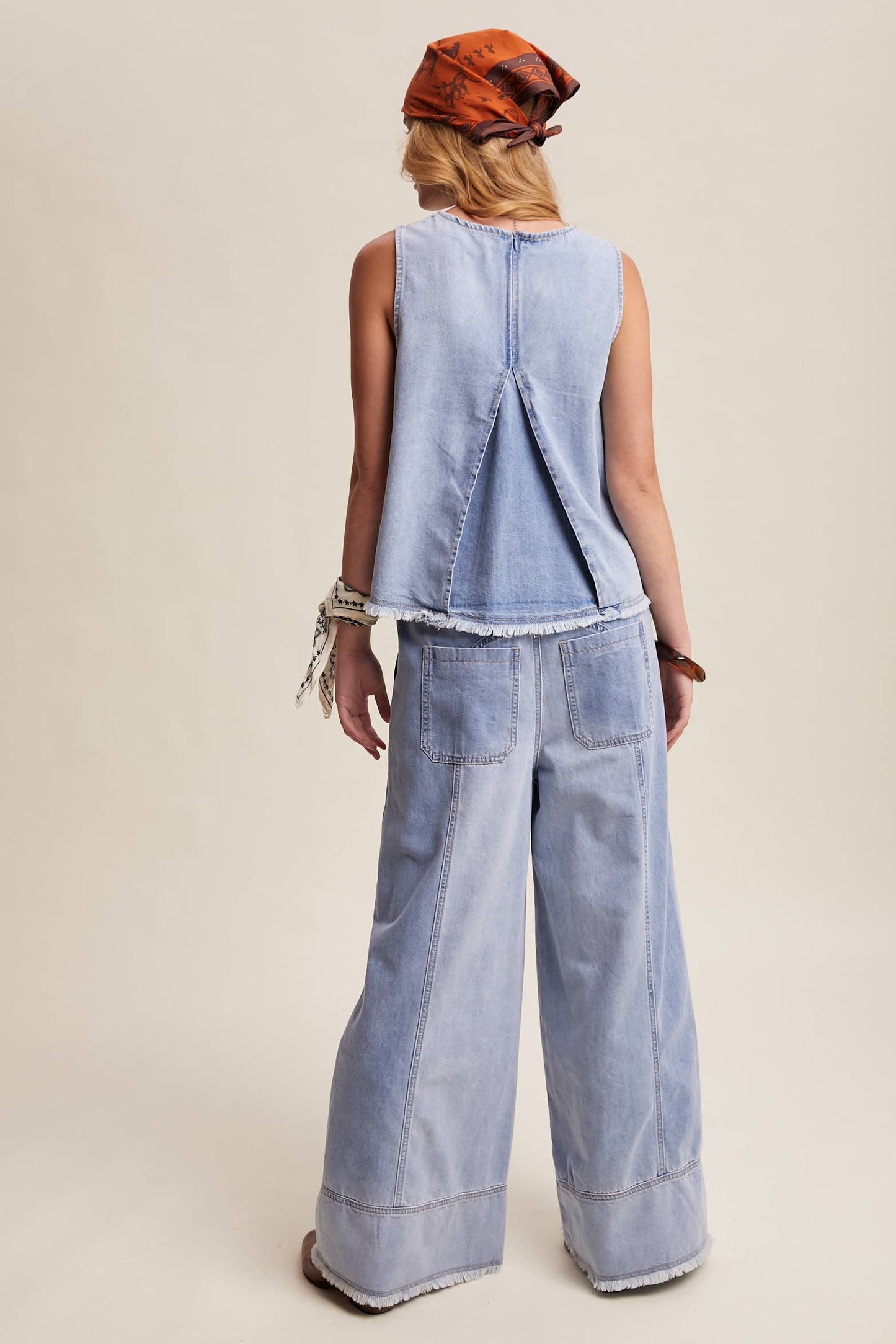 Washed Denim Tank & Wide-Leg Pants Set LSET170