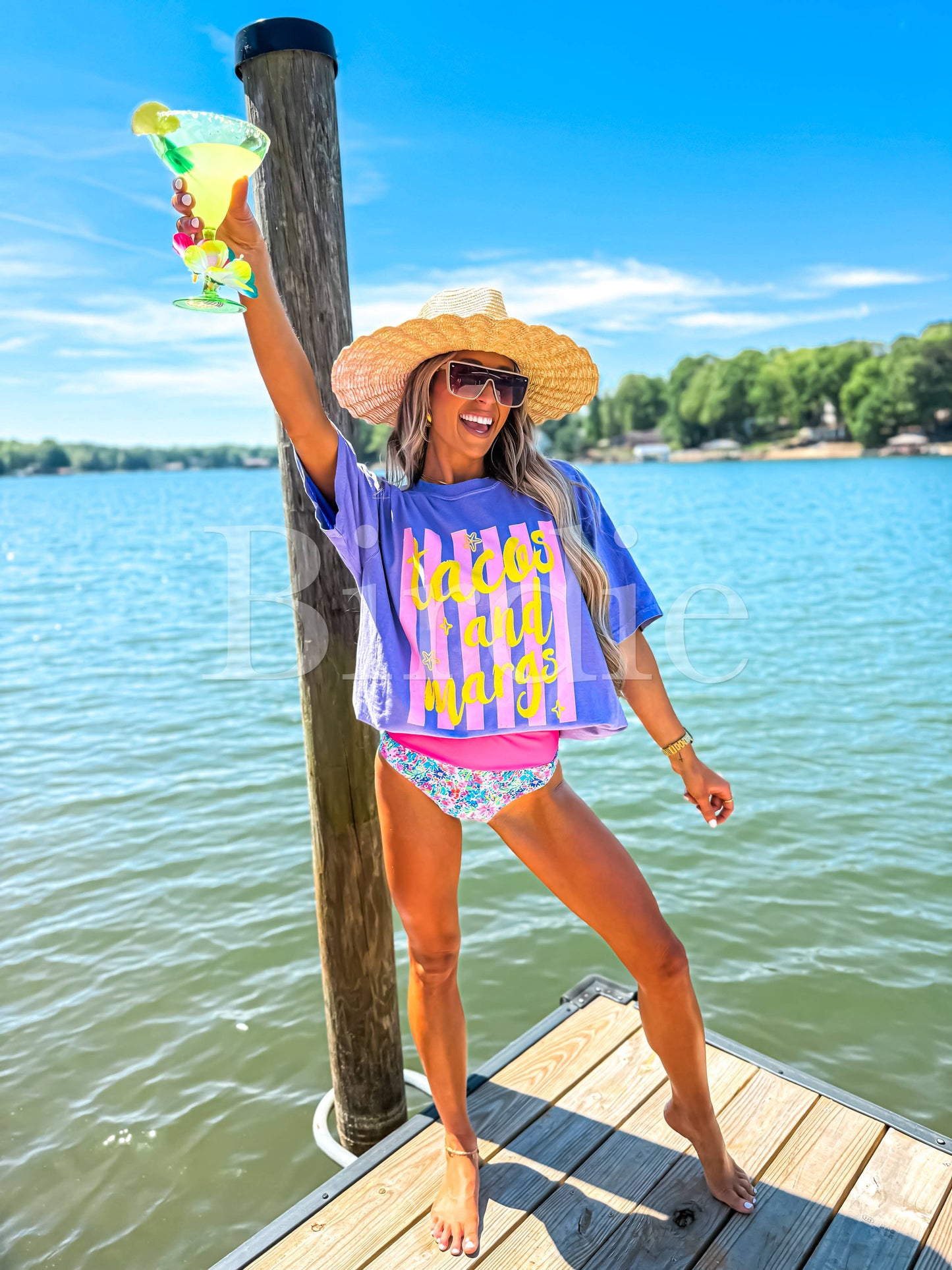 Striped Tacos & Margs Graphic Tee on Violet
