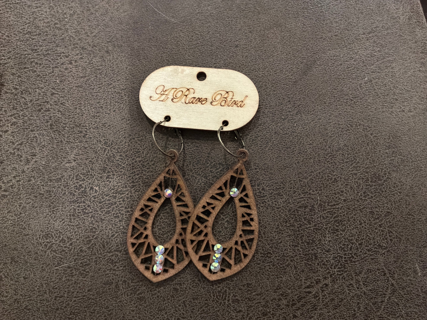 ARB’s Hand Cut Leather Earrings with Rhinestones