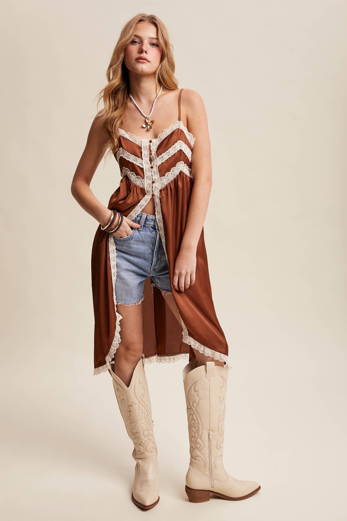 Lace Trim Maxi Cami Top LVT023
