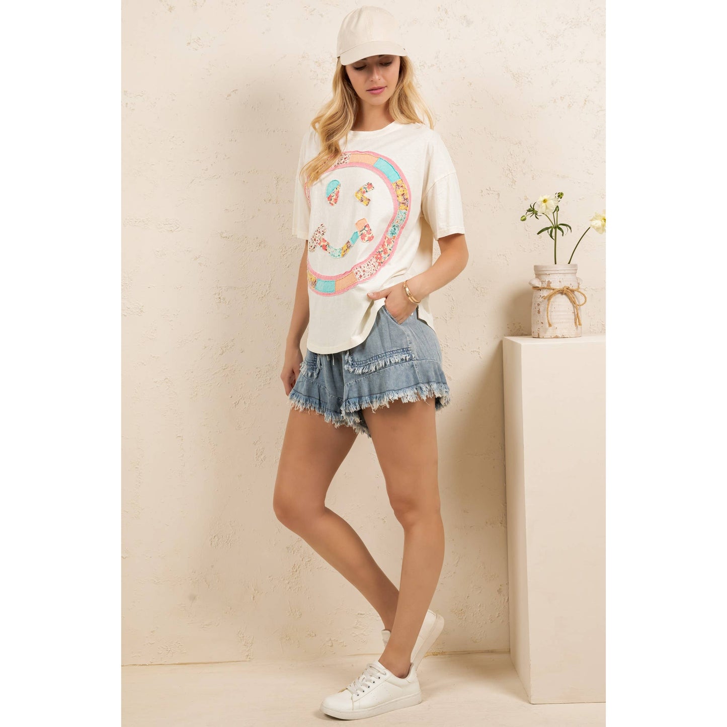 BOHO PATCHWORK SMILEY TEE (ST7737)