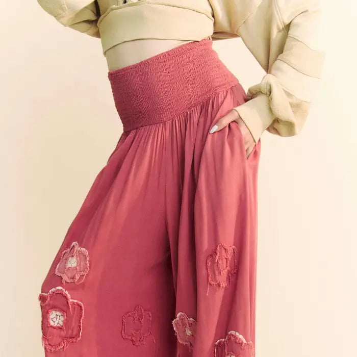 Davi and Dani burgundy flower patch pants