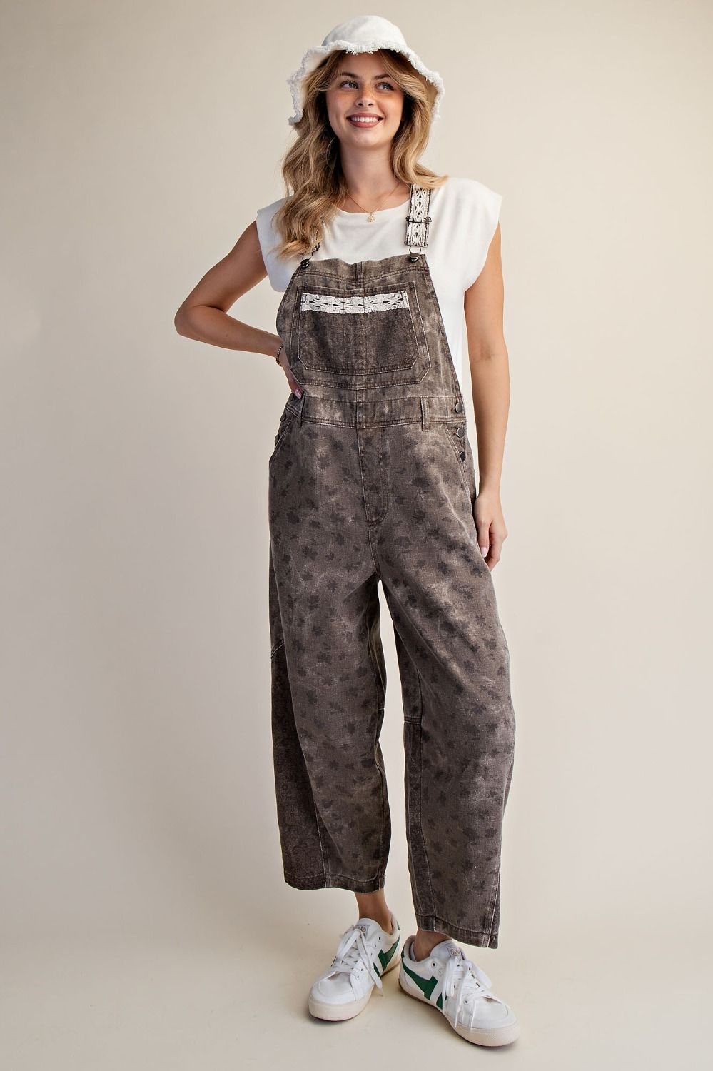 Printed enzyme washed overalls