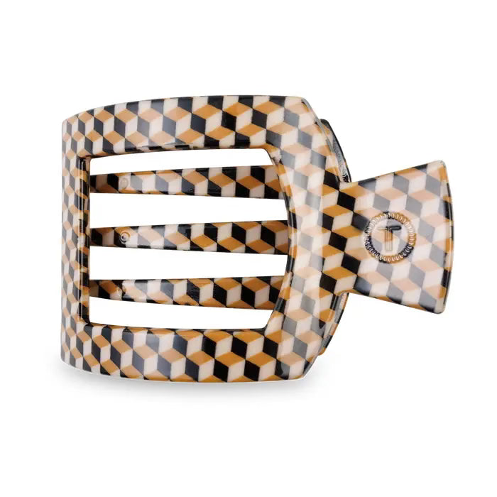 Square flat hair clip/ small/ orange and black