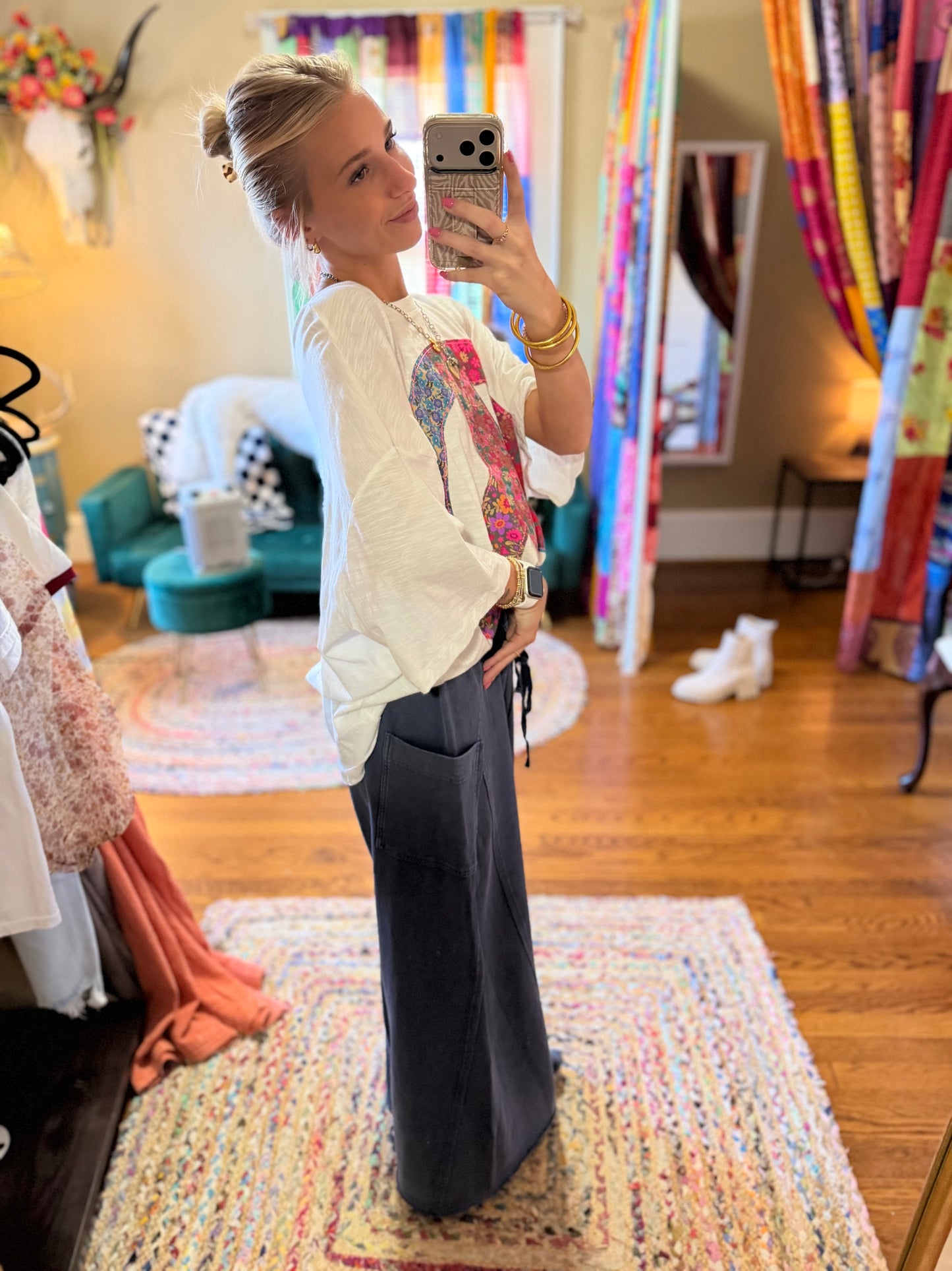 Mineral wash dropped sized pocket wide leg pants - blueberry