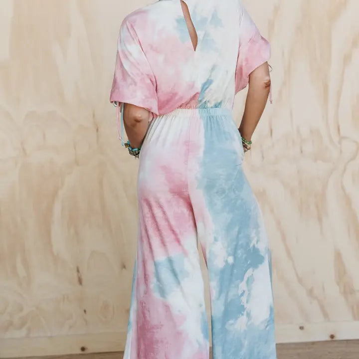 Three bird nest Carolina comfy wide leg jumpsuit - tie dye