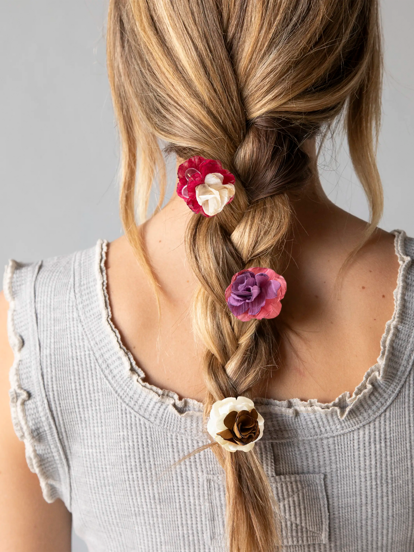 Natural life mini fabric flower claw clips - set of 3