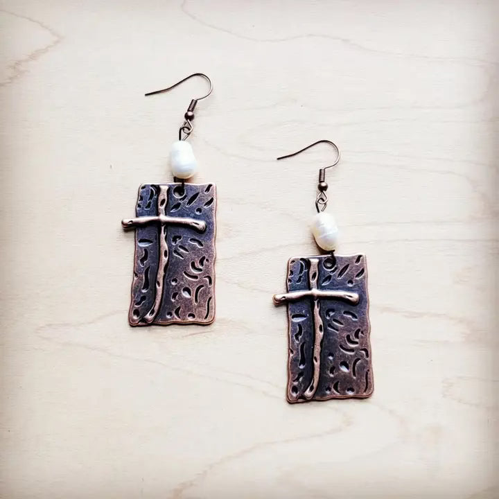 Copper cross earrings