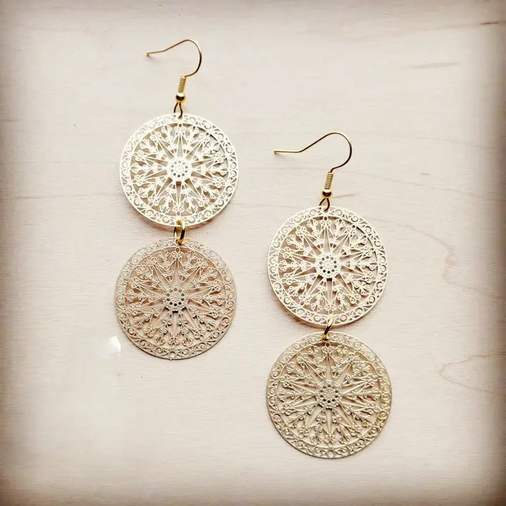 Matte gold dangle filigree earrings