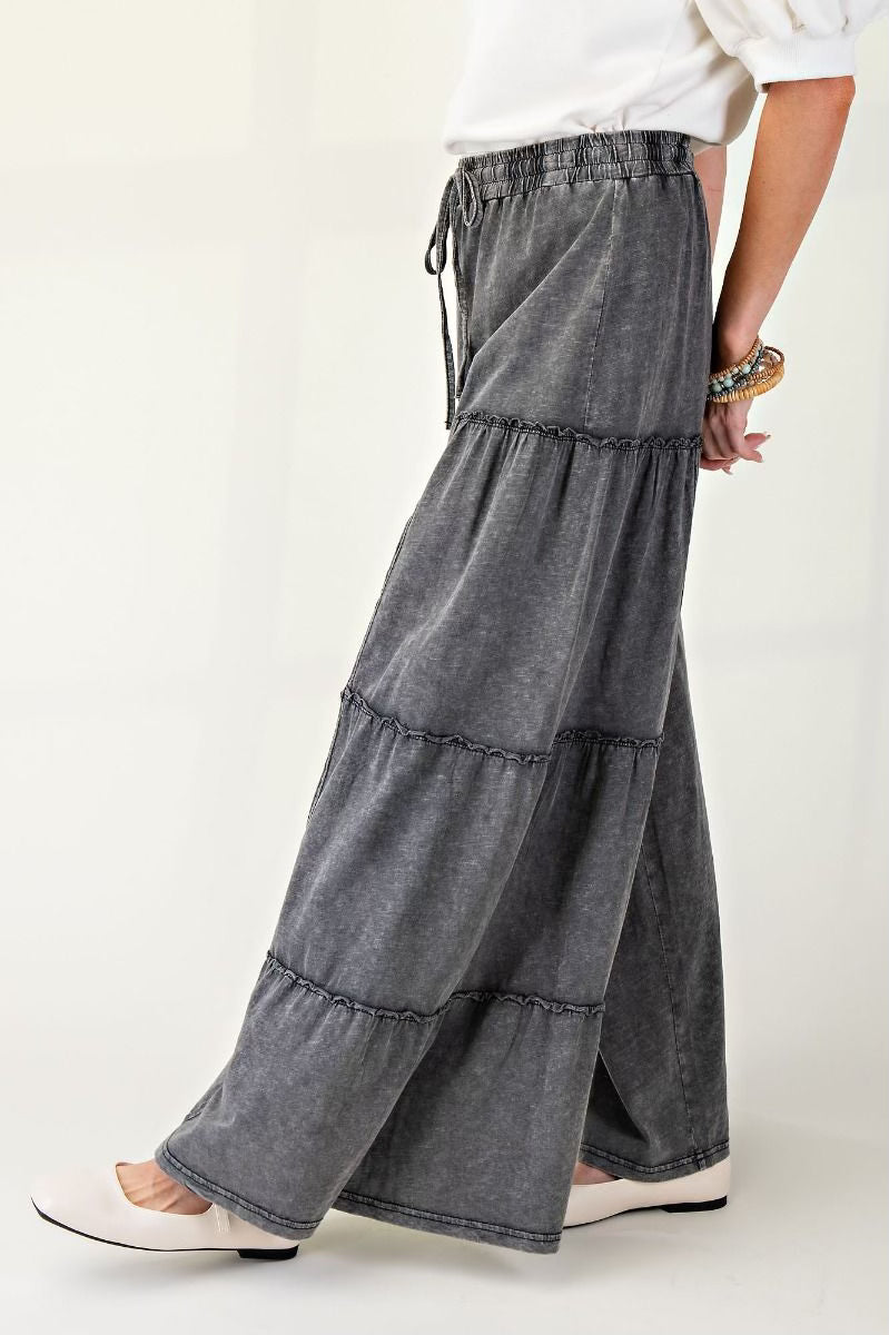 Mineral washed tiered pants
