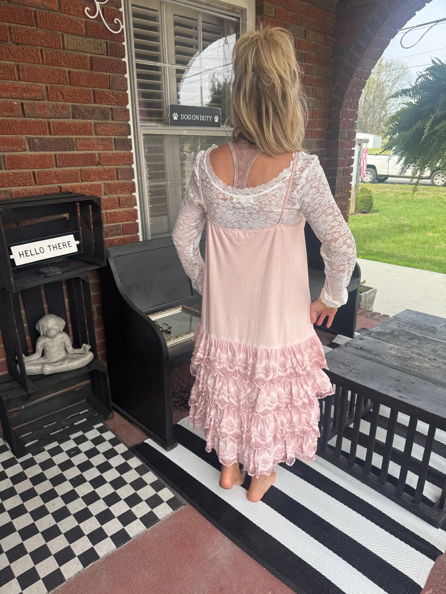 Pink Distressed Ruffle Slip Dress