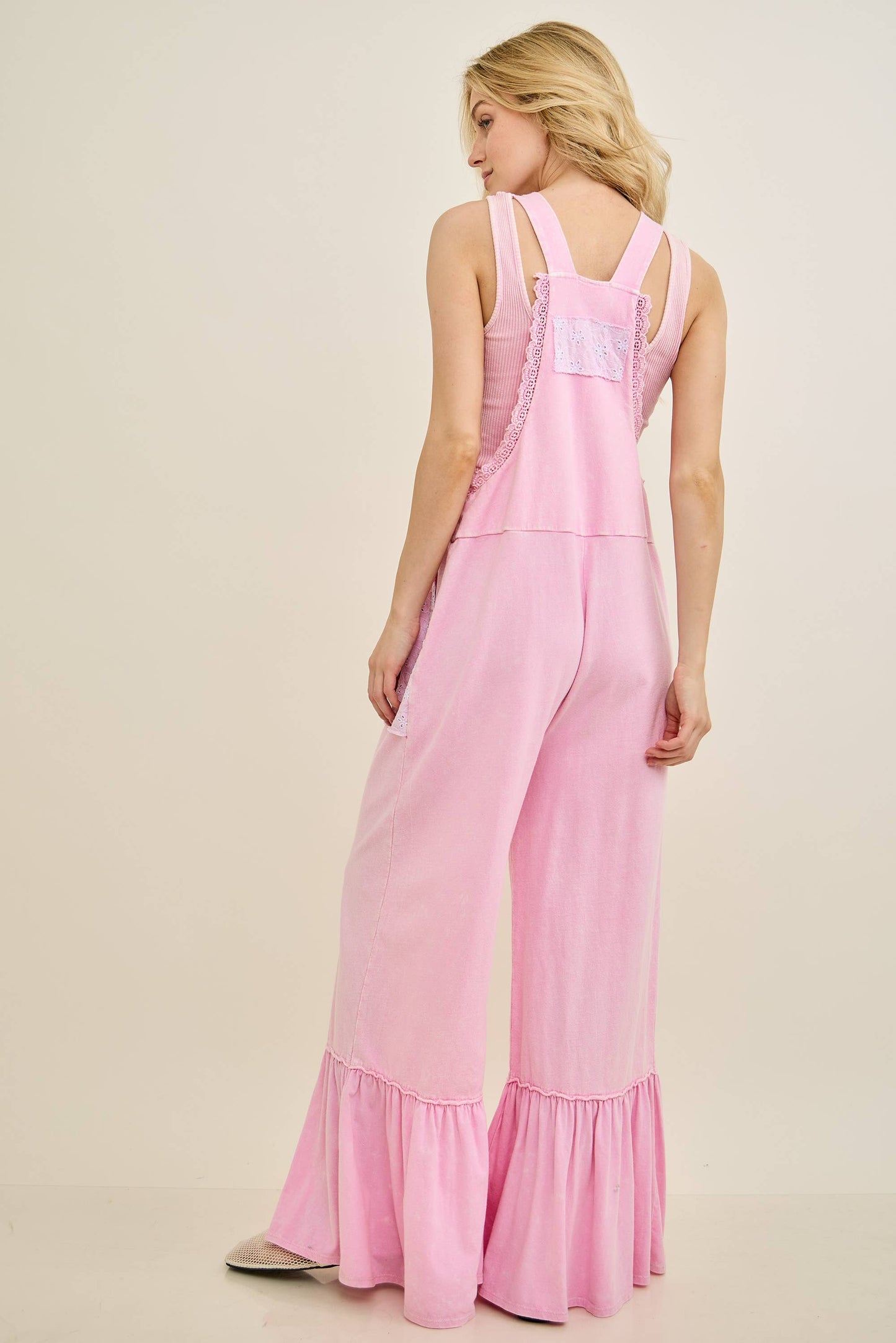 Mineral Washed Tea Party Ruffle Jumpsuits HJ7065