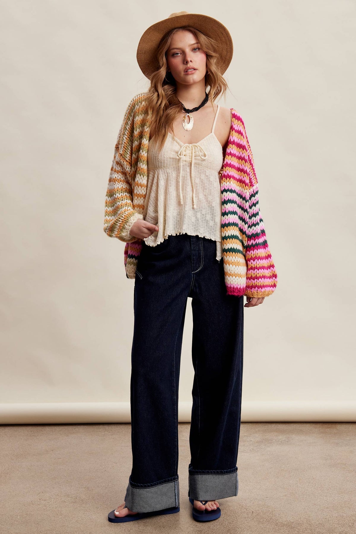 Chunky Multi Stripe Knit Cardigan LSW0731