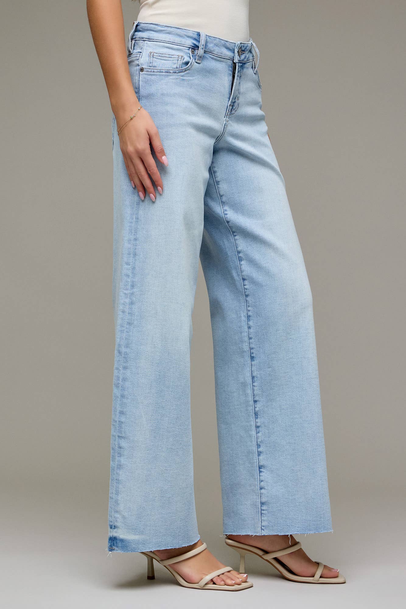 Light Wash Stretch Mid Rise 31" Inseam Wide Leg