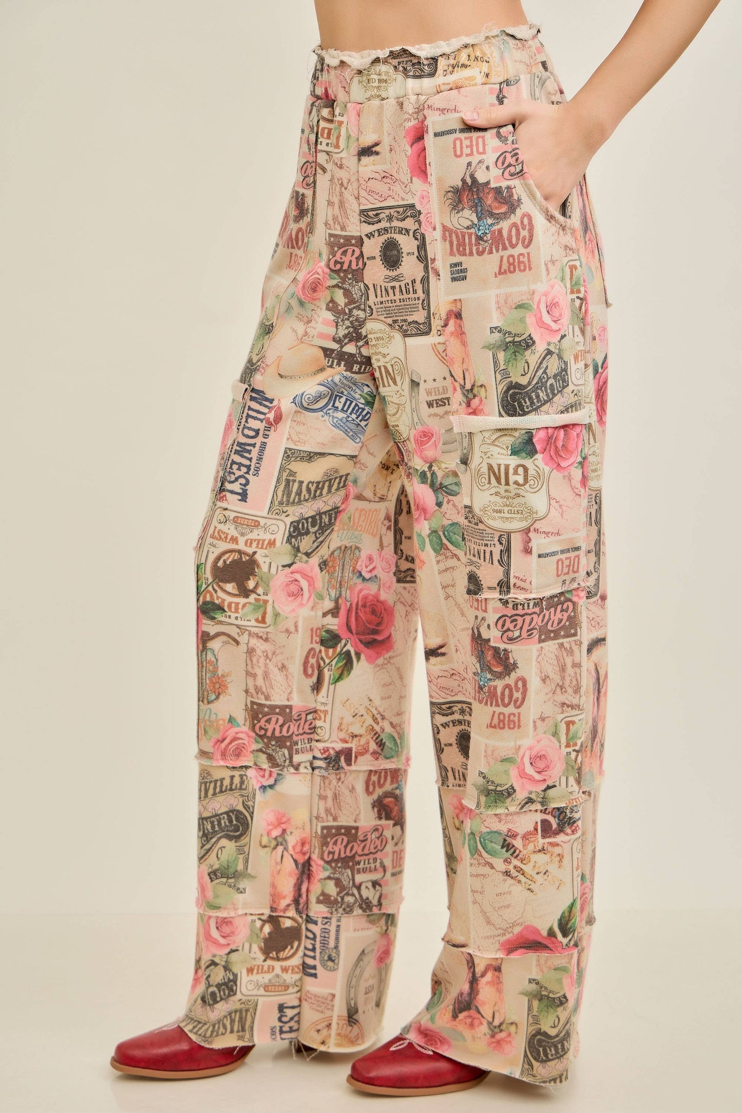 Vintage-inspired Collage Printed Terry Lounge Pants