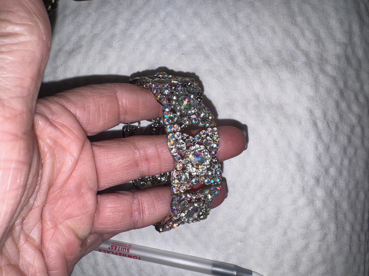 Silver Rhinestone Flower Bracelet