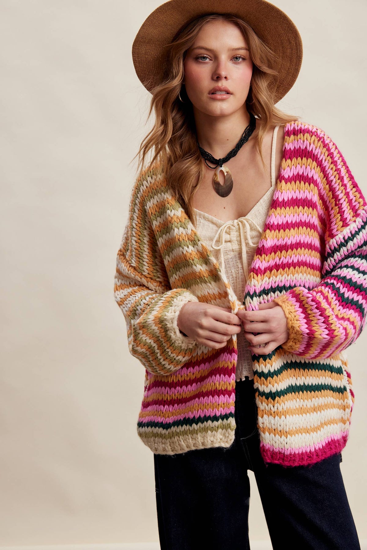 Chunky Multi Stripe Knit Cardigan LSW0731