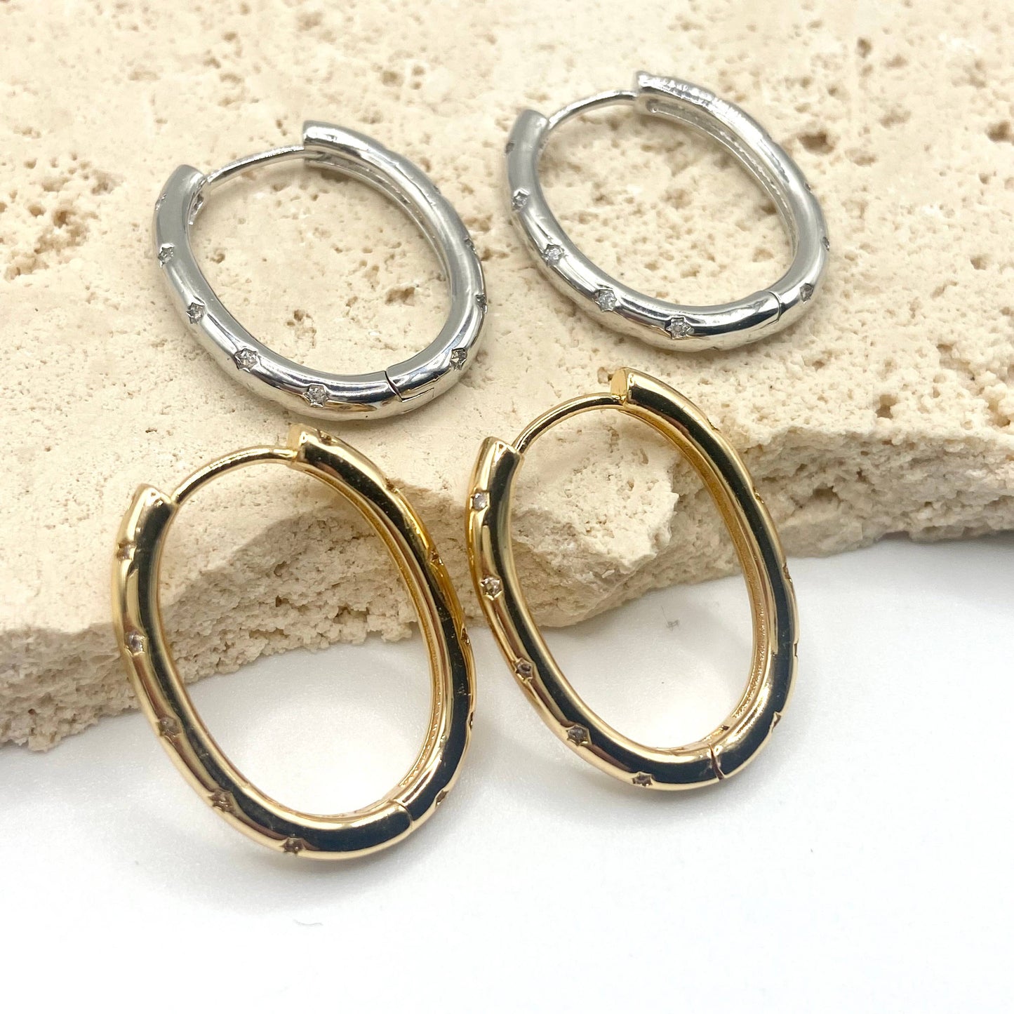 Starburst oval hoop earrings huggy Huggies 