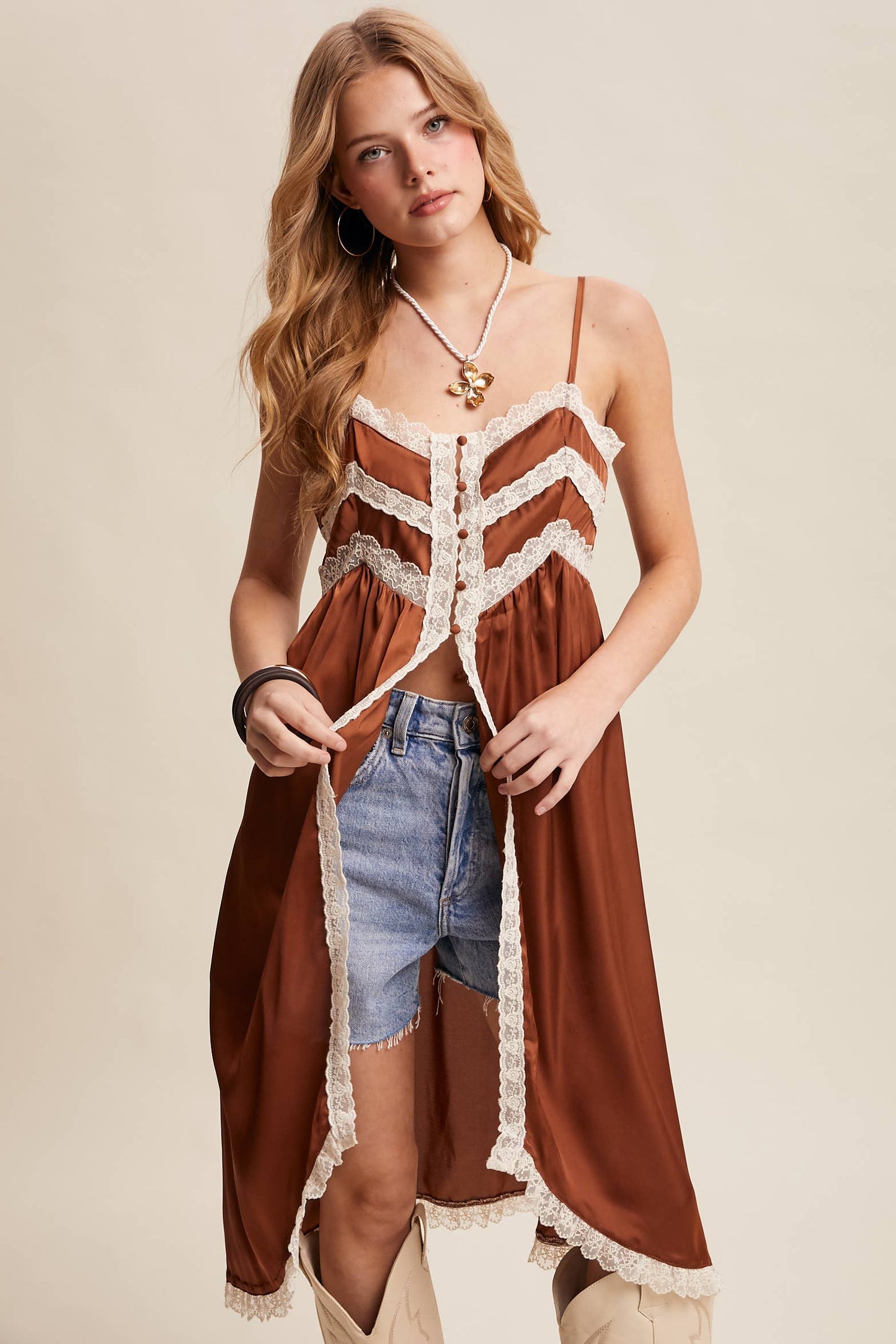 Lace Trim Maxi Cami Top LVT023