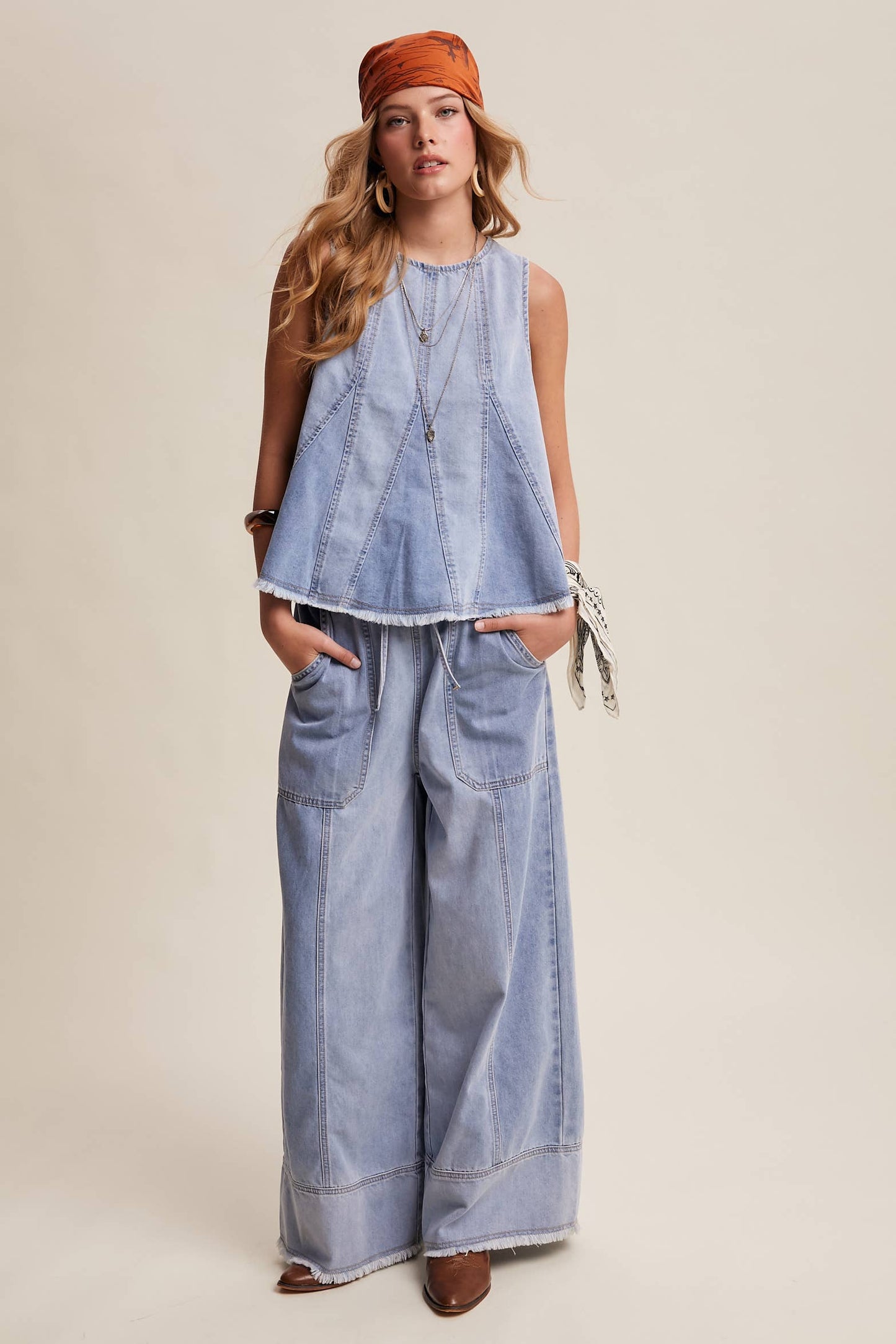 Washed Denim Tank & Wide-Leg Pants Set LSET170