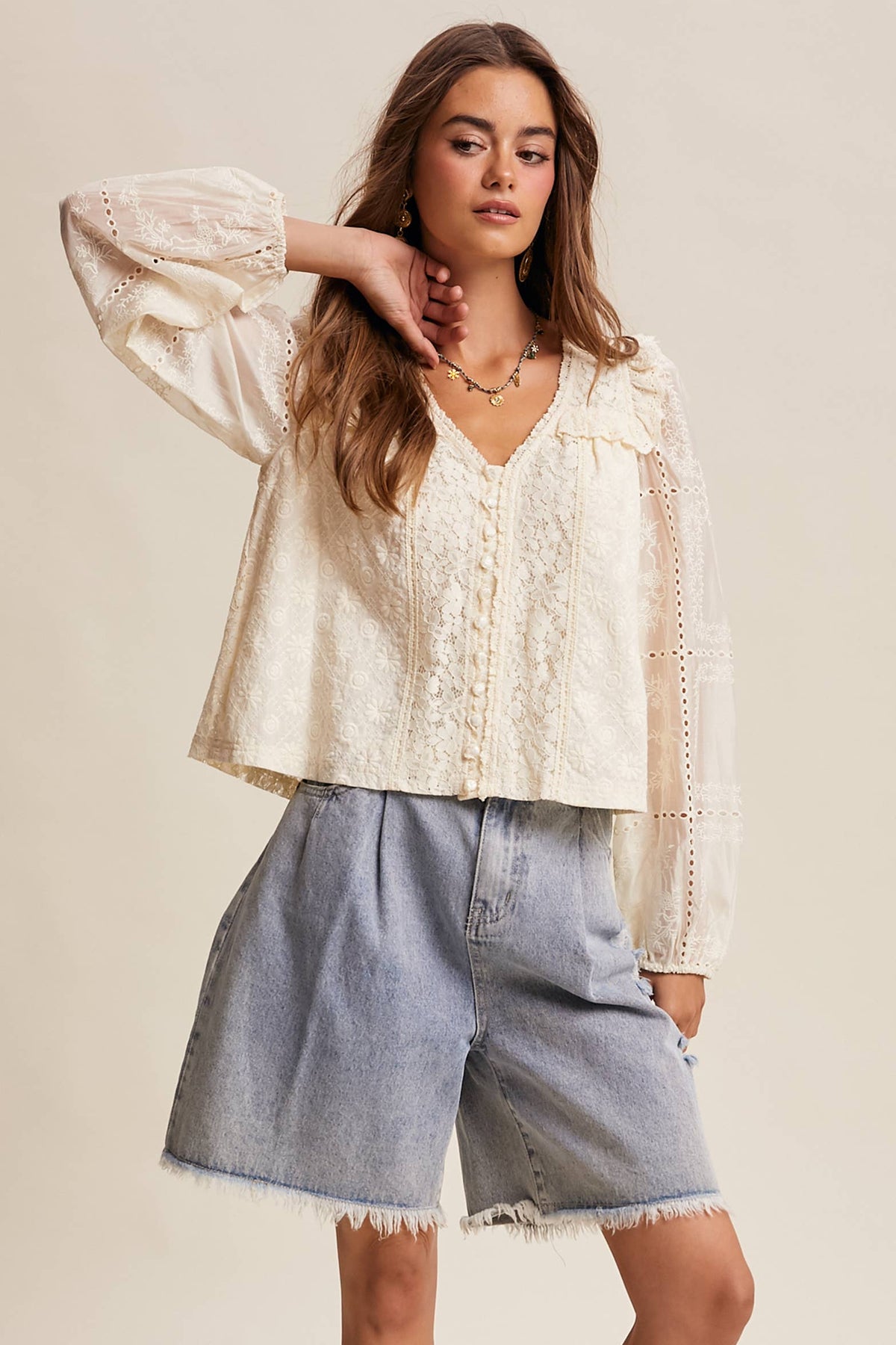 Delicate Embroidered Lace Blouse LT1389
