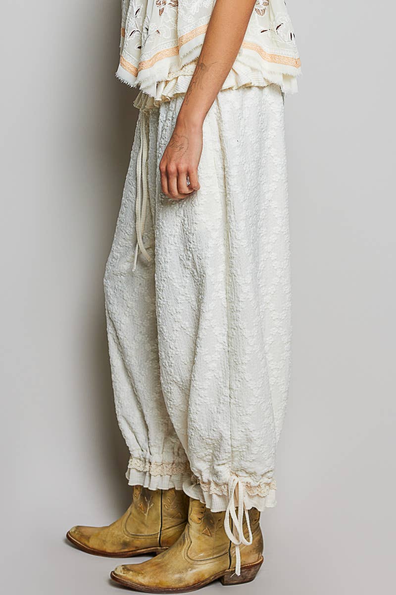 High-Rise Lace Ruffle Elastic Waistband Jogger Pants