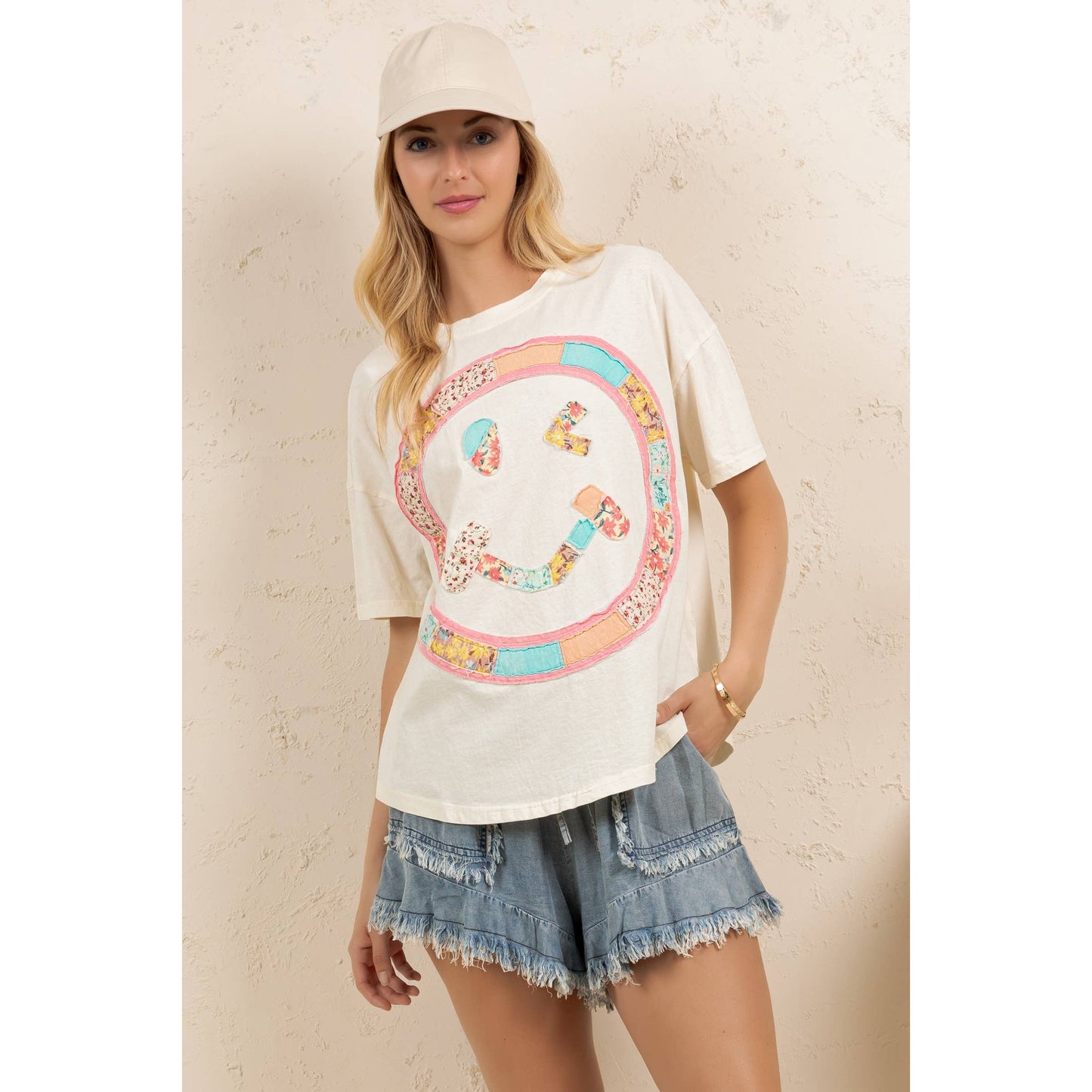 BOHO PATCHWORK SMILEY TEE (ST7737)
