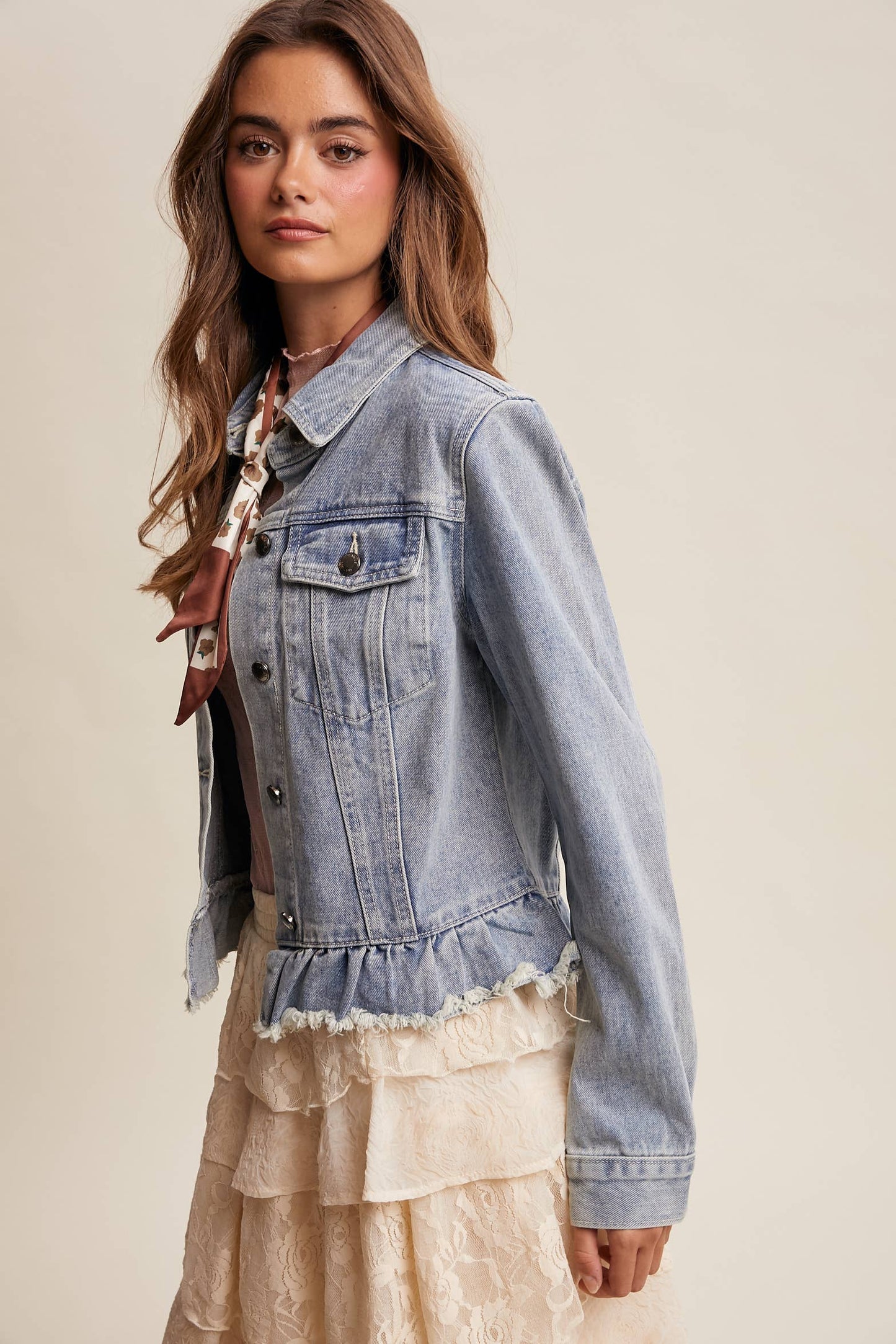 Ruffled Hem Denim Jacket LJ0236