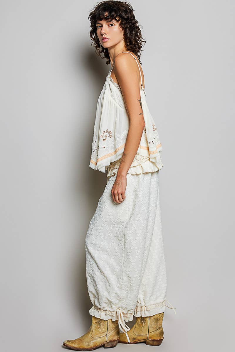 High-Rise Lace Ruffle Elastic Waistband Jogger Pants