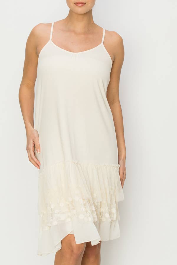 Layered Lace Hem Slip Dress / Extender-4672 BEIGE