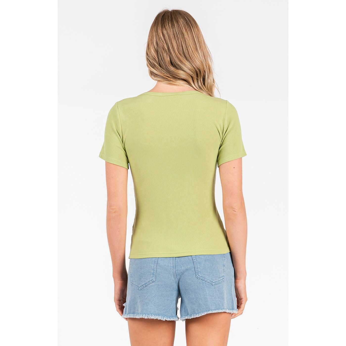 RIBBED V-NECK SHORT SLEEVE BASIC CLASSIC TEE