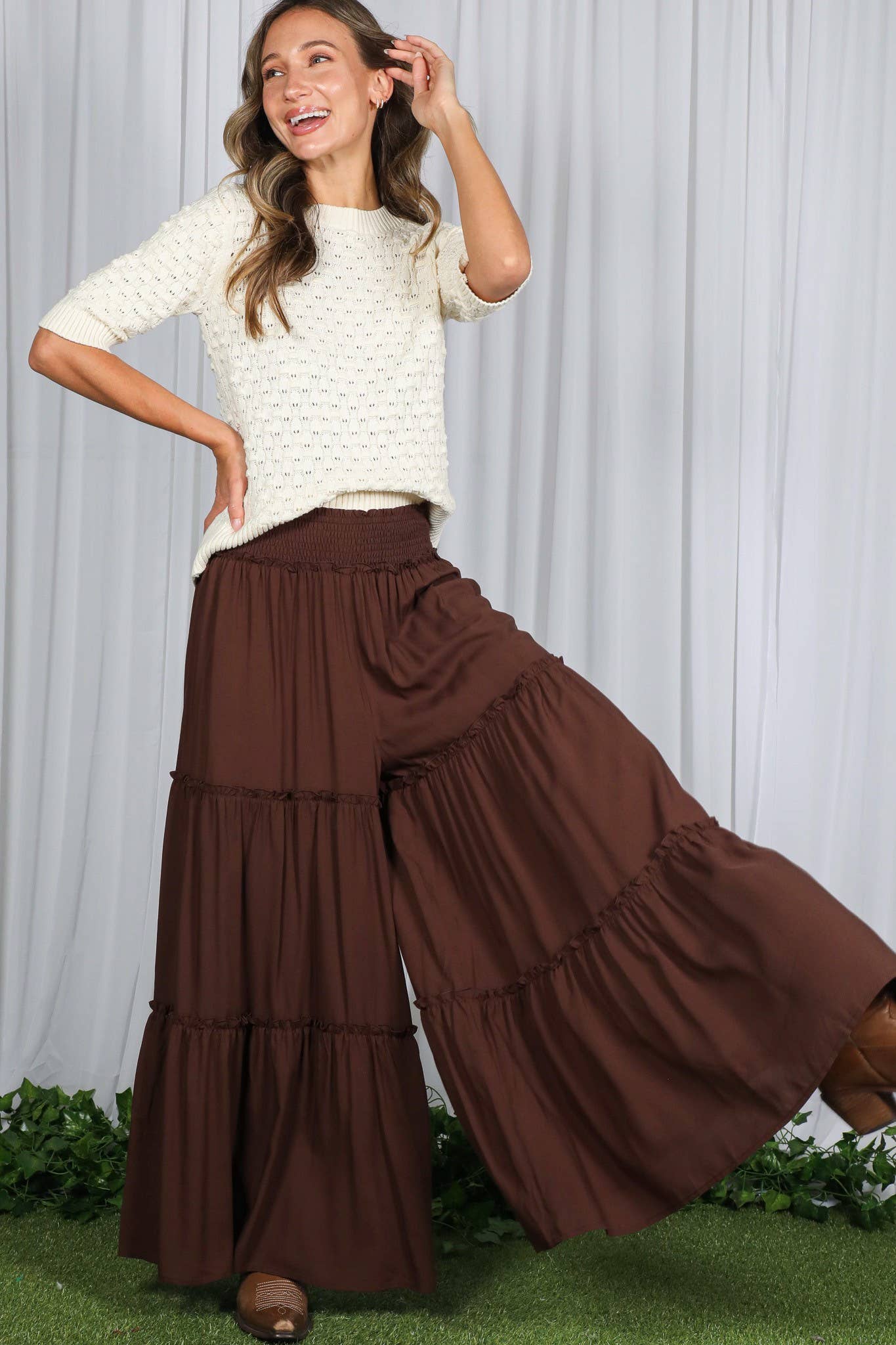 Maxi Tiered  Wide Leg Beach Palazzo Pants VP73052