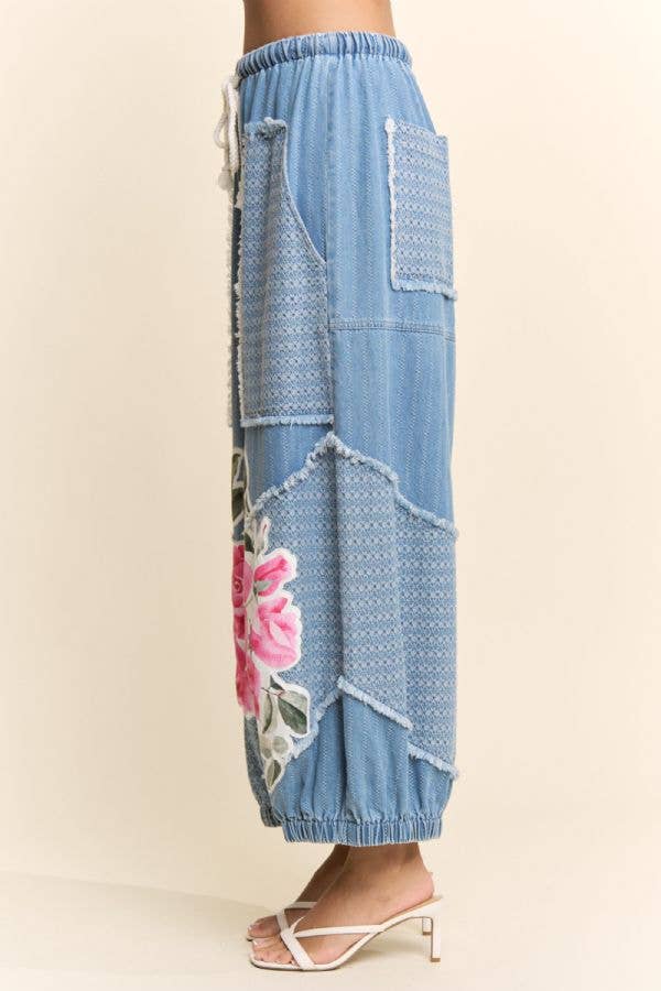 PRINTED FLOWER PATCHWORK PANTS