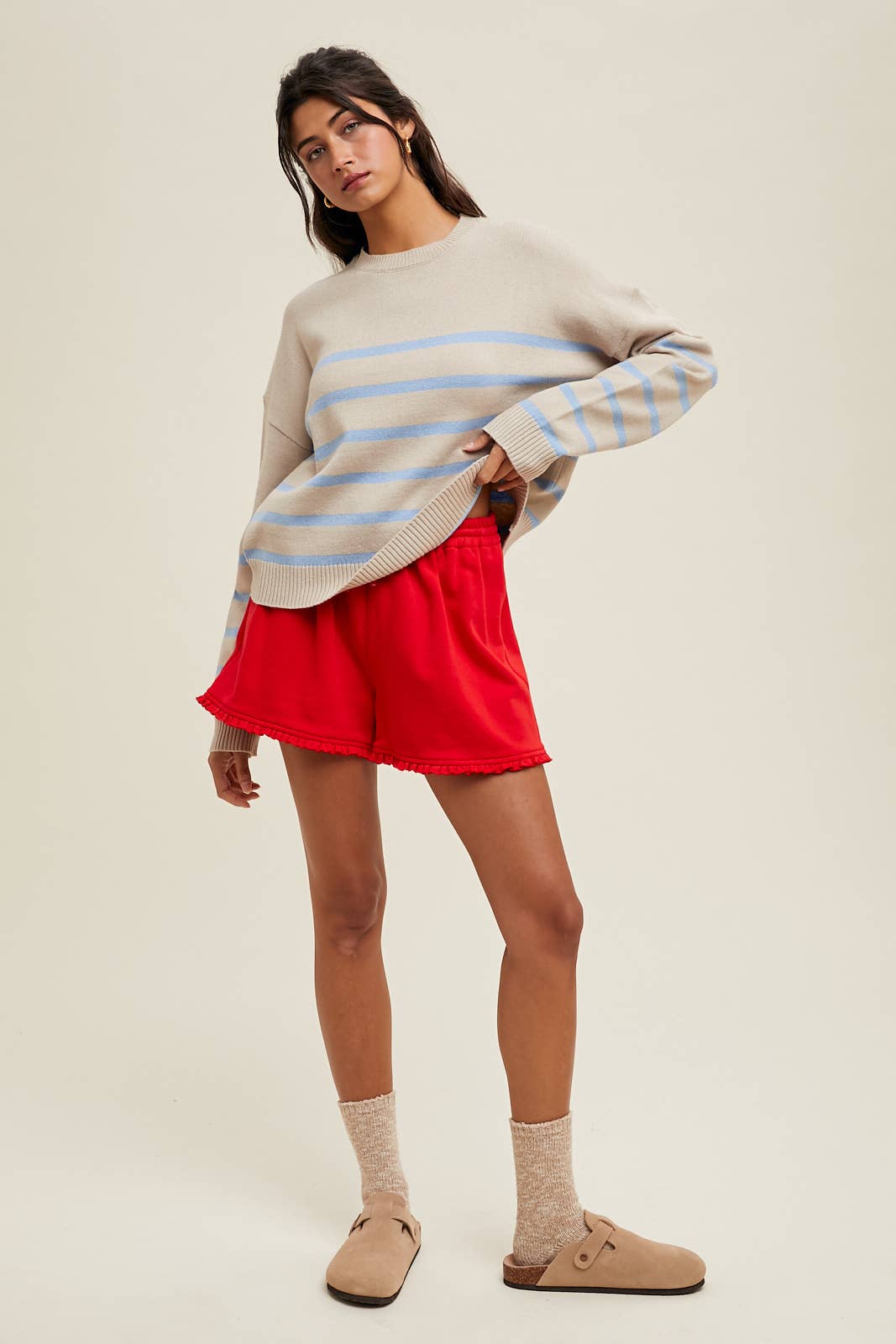 RUFFLE DETAIL KNIT SHORTS / WL25-11334