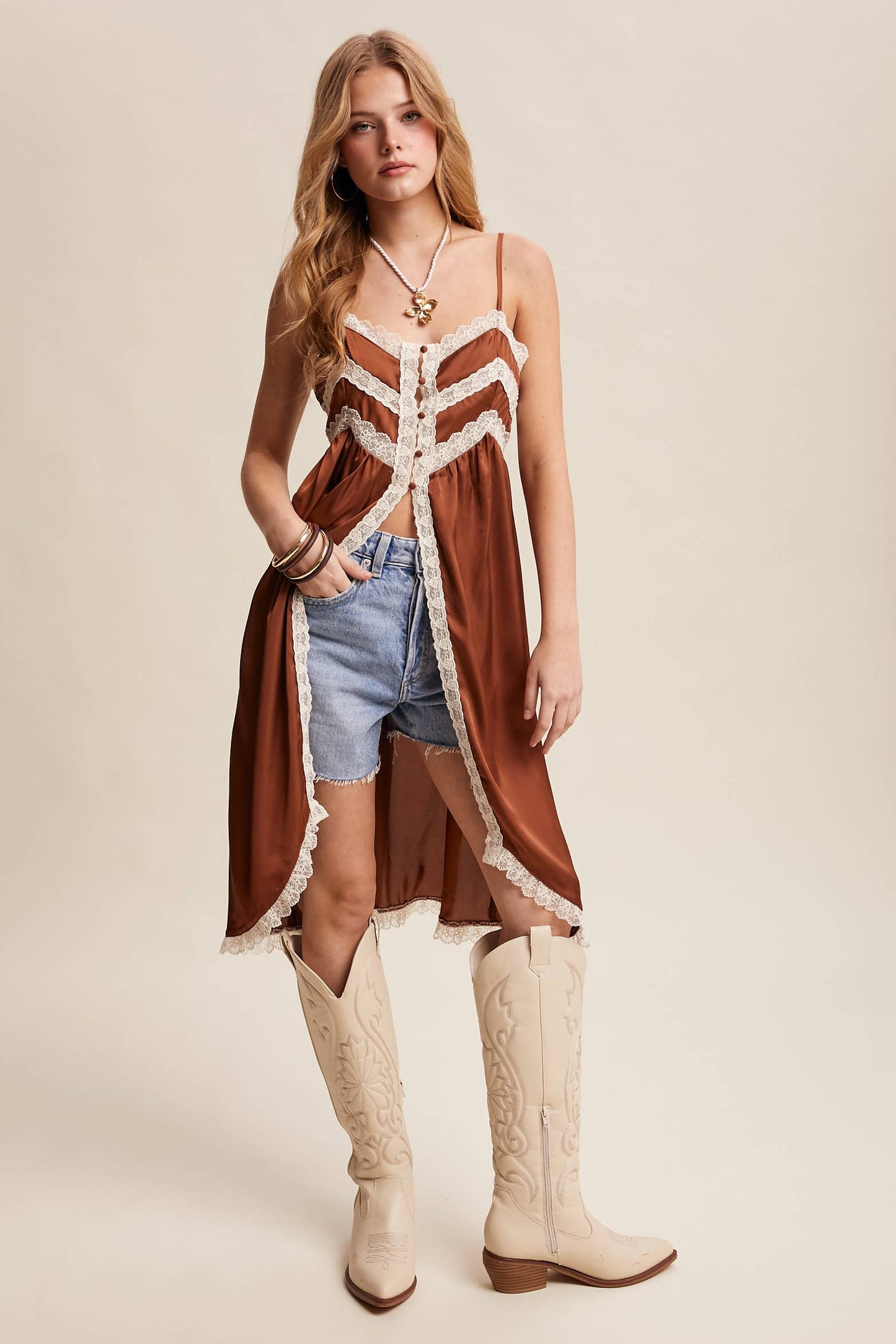 Lace Trim Maxi Cami Top LVT023