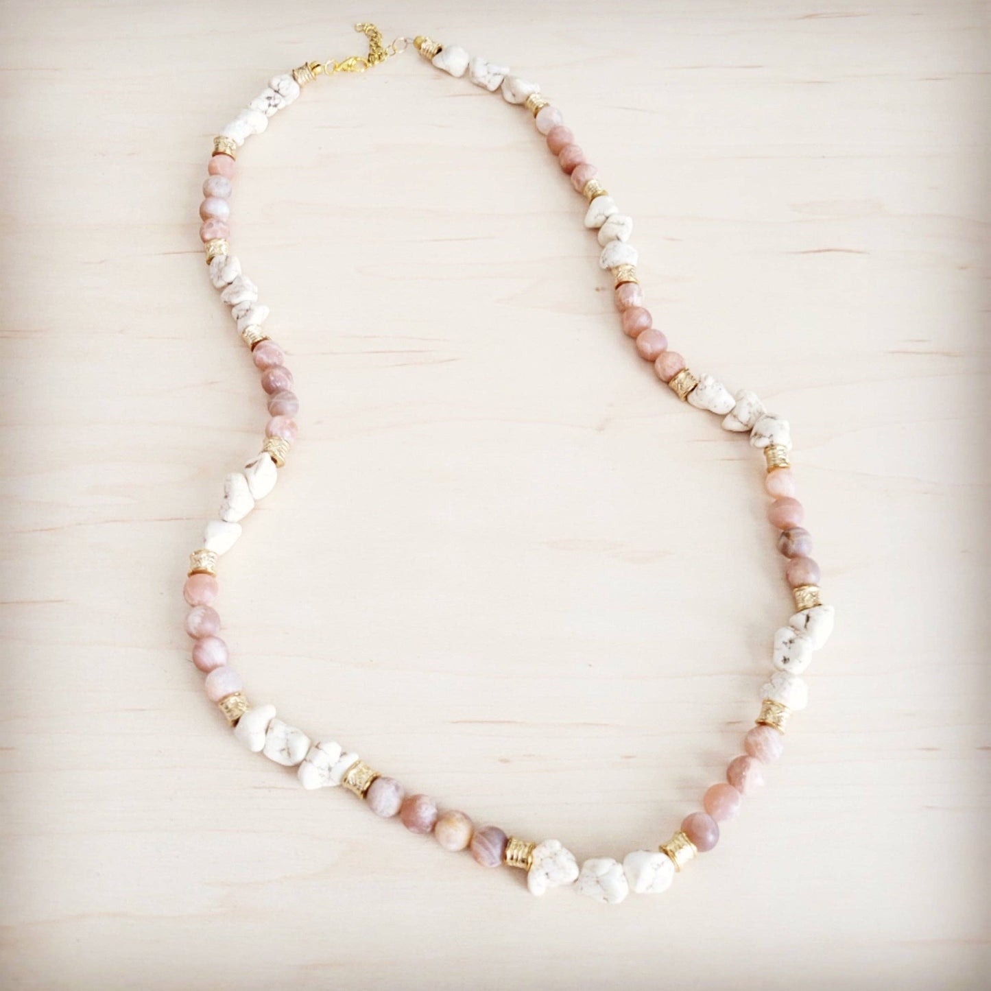 Frosted Sunstone & White Turquoise Long Layering Necklace 262o