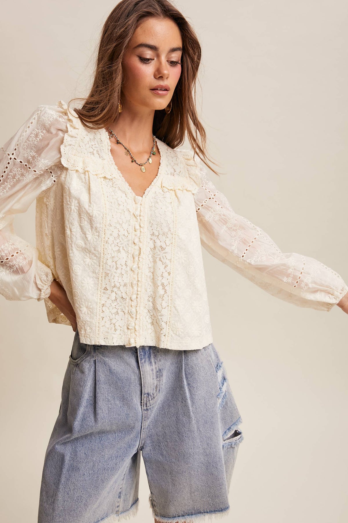 Delicate Embroidered Lace Blouse LT1389