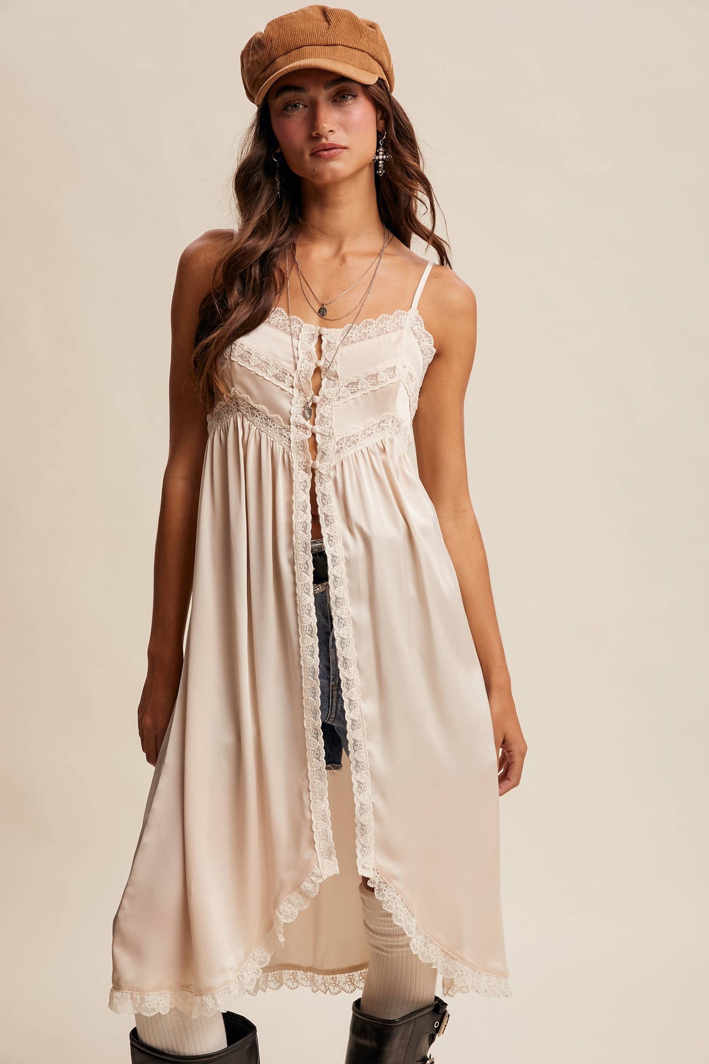 Lace Trim Maxi Cami Top LVT023