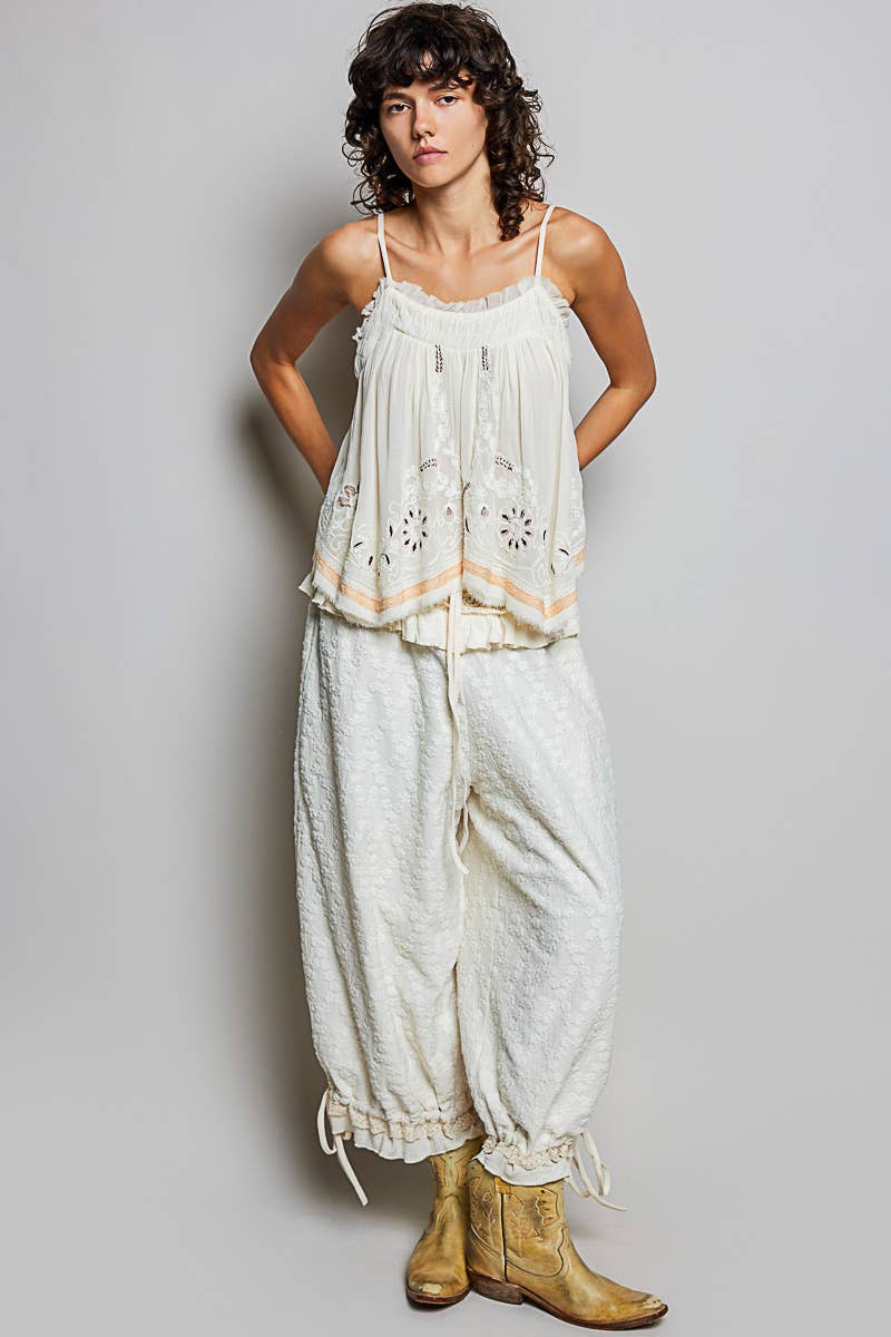 High-Rise Lace Ruffle Elastic Waistband Jogger Pants