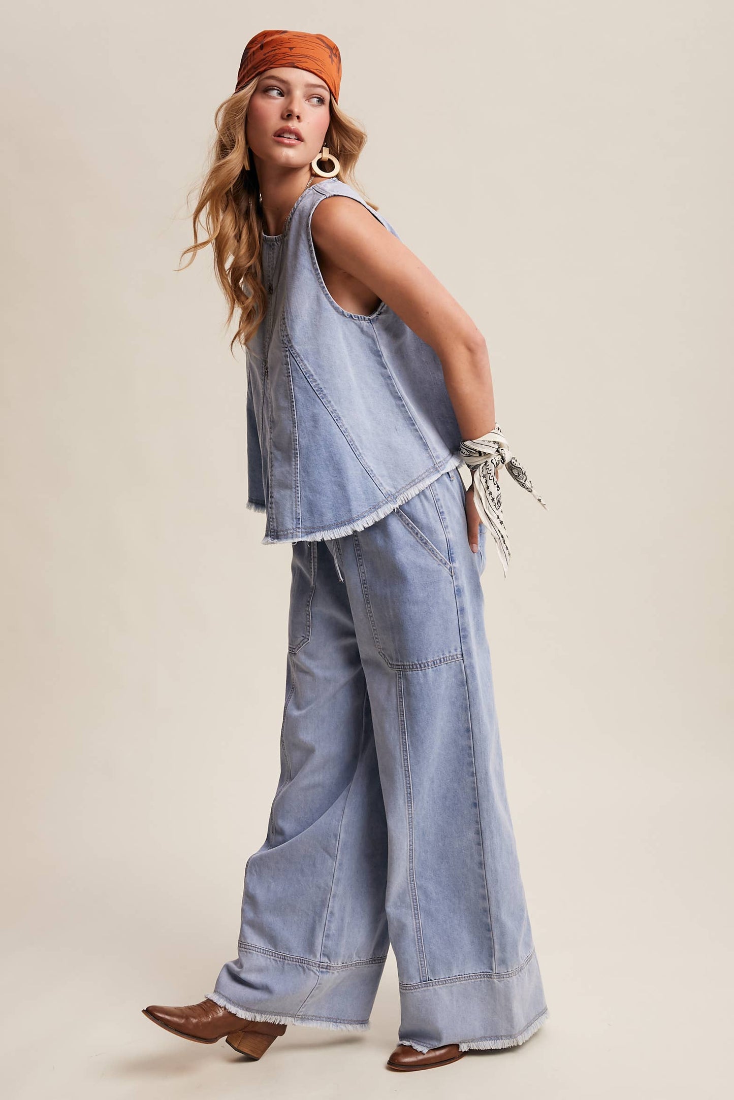 Washed Denim Tank & Wide-Leg Pants Set LSET170