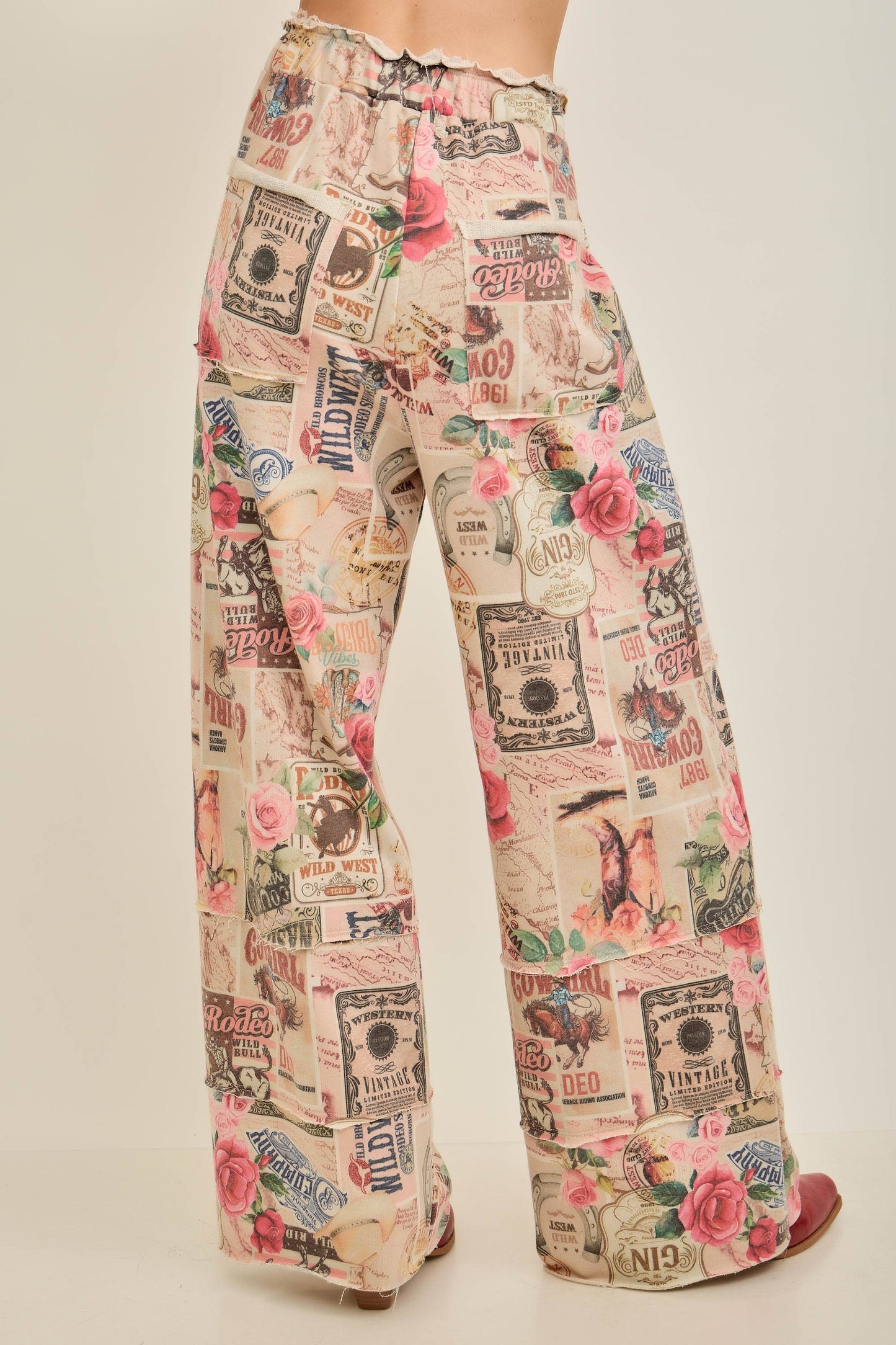 Vintage-inspired Collage Printed Terry Lounge Pants