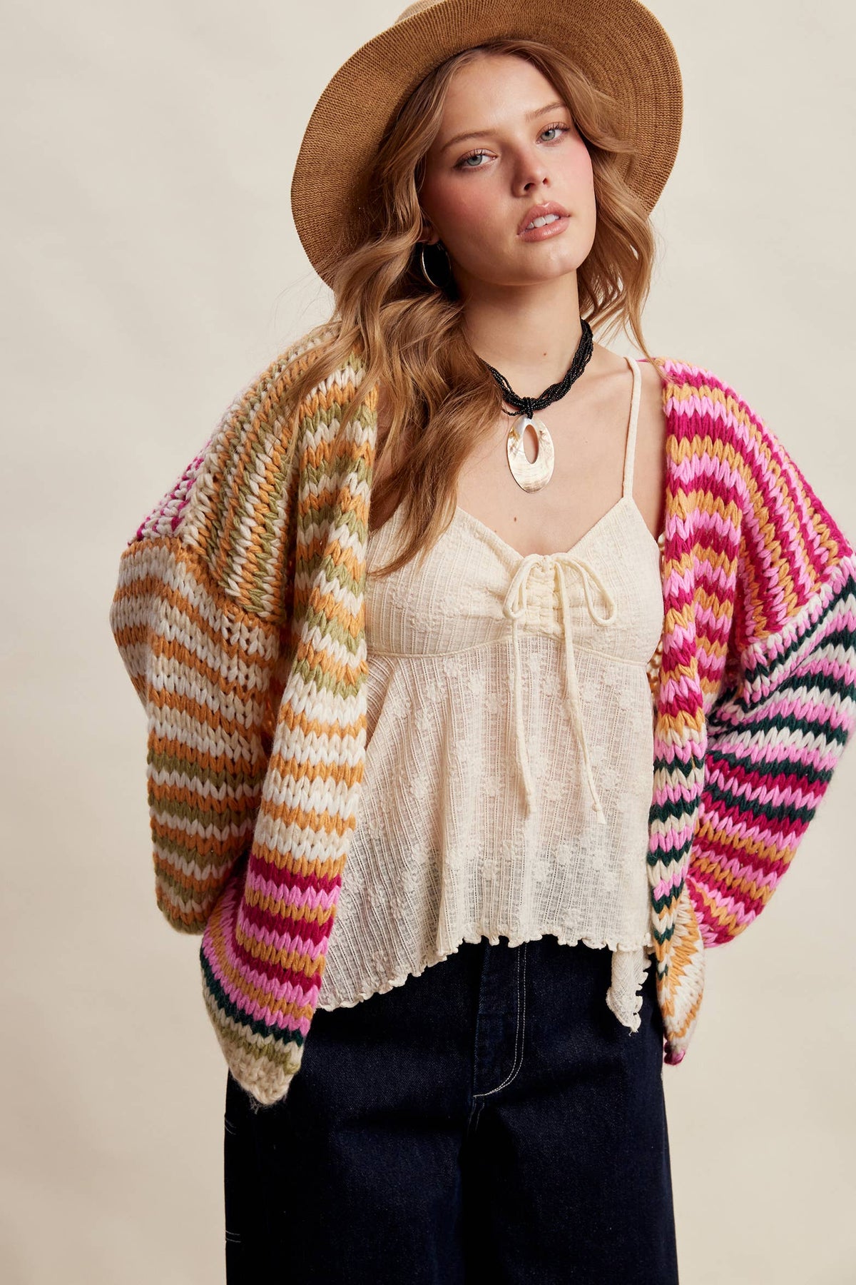 Chunky Multi Stripe Knit Cardigan LSW0731