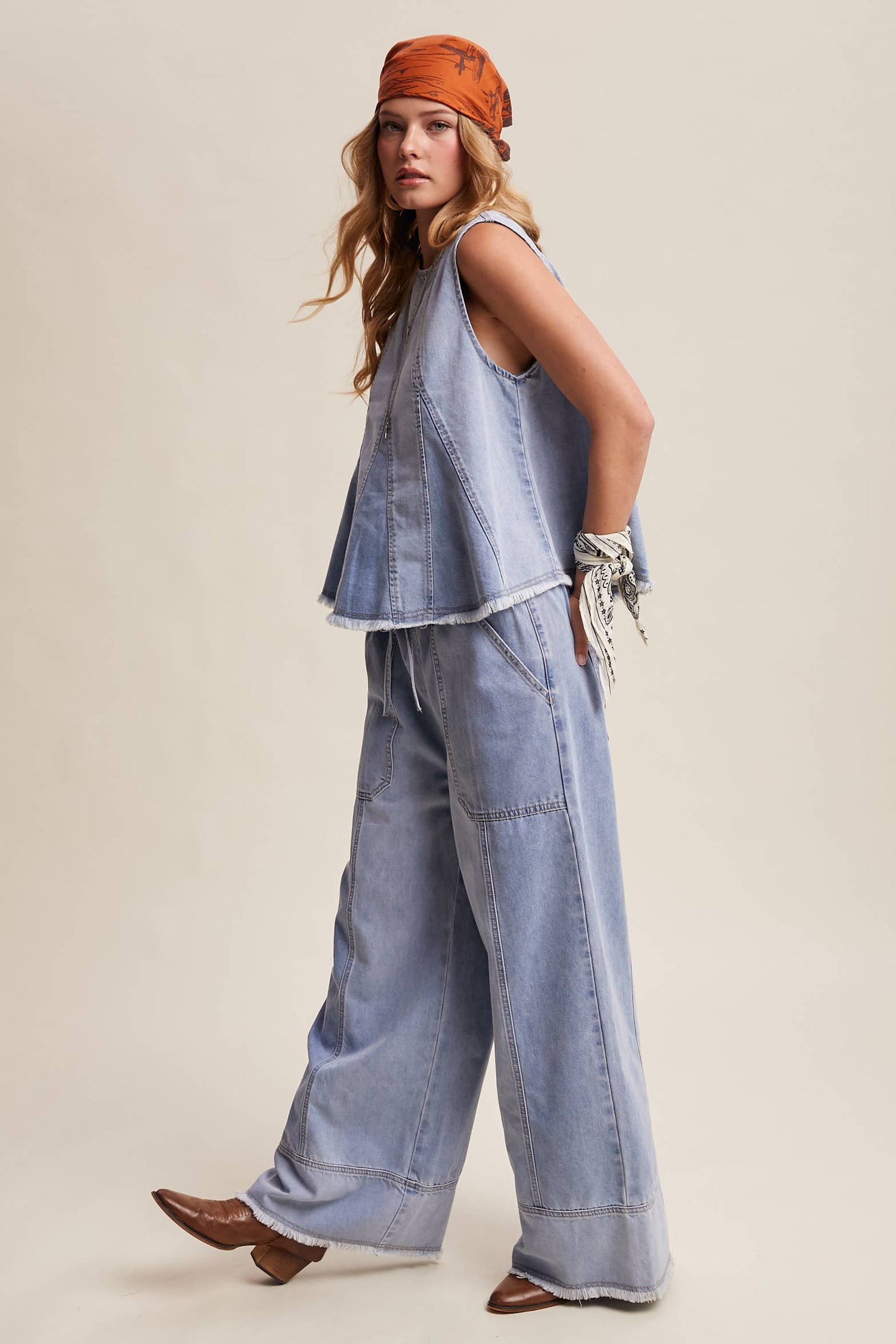 Washed Denim Tank & Wide-Leg Pants Set LSET170