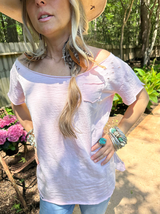Light Pink Ripped Tattered Shirt