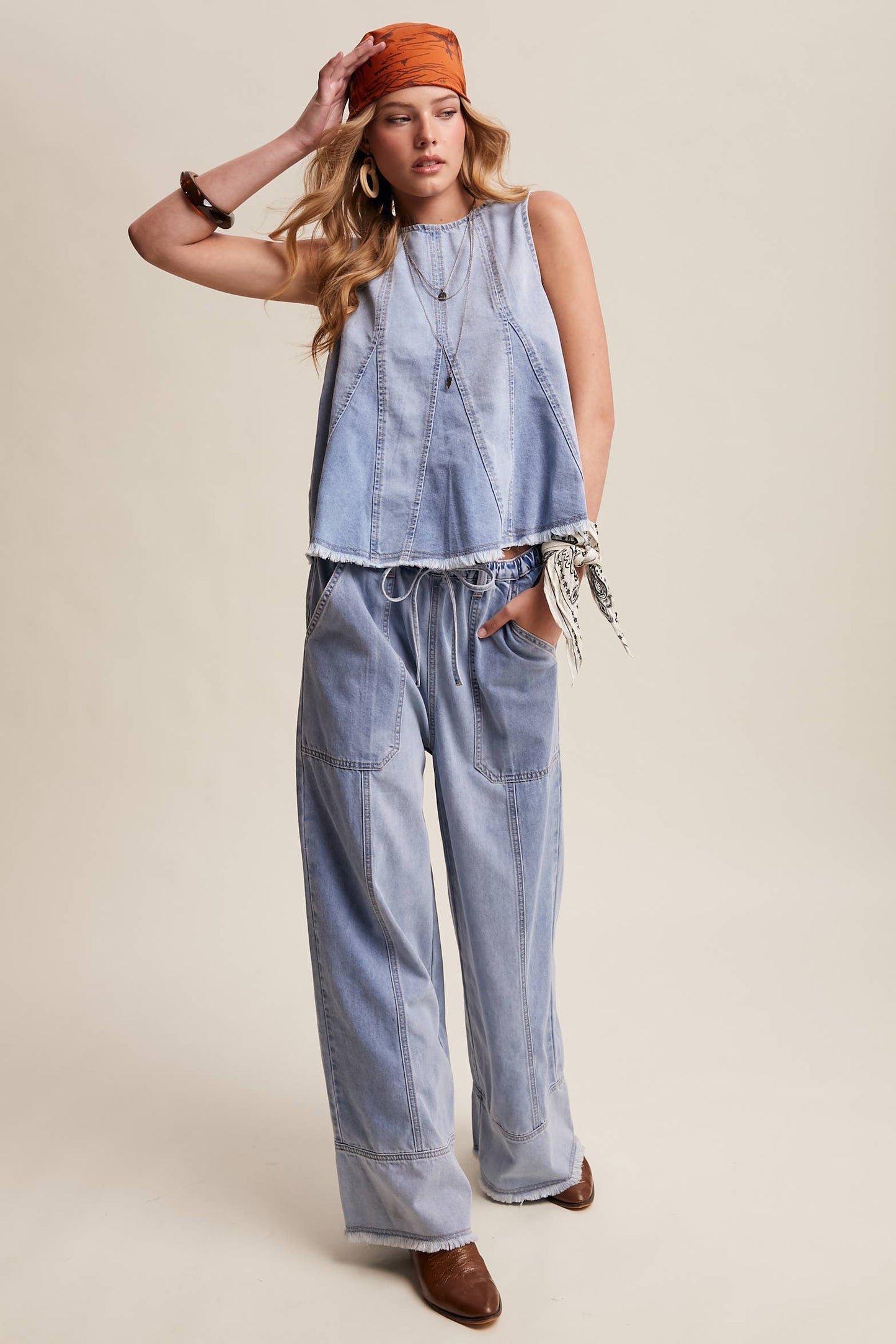 Washed Denim Tank & Wide-Leg Pants Set LSET170