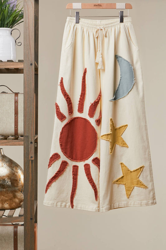 Sun Moon Star Patch Wide Pants