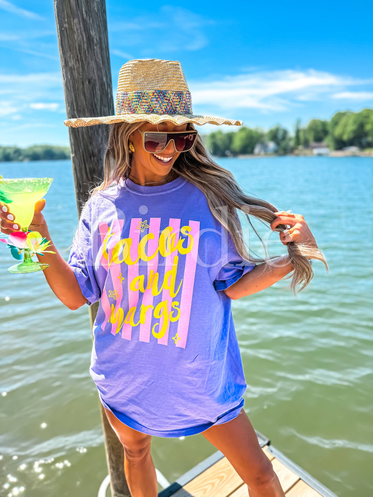 Striped Tacos & Margs Graphic Tee on Violet