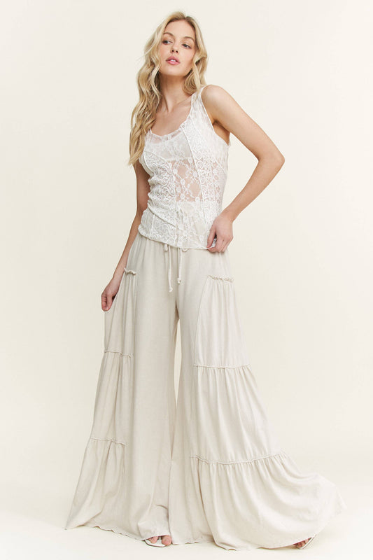 Mineral Washed Tiered Wide Leg Pants HP5033P1